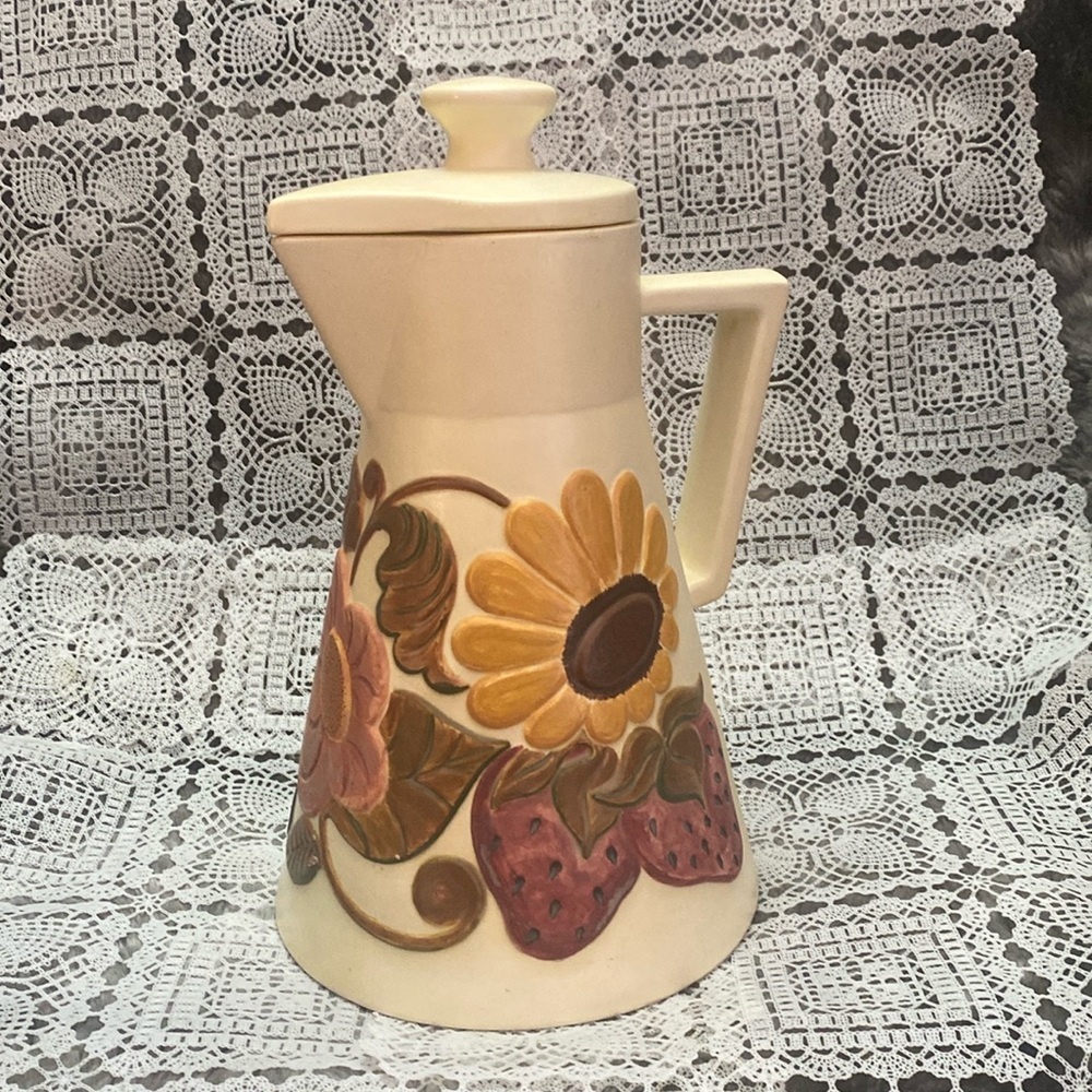 Beautiful Vintage Multi-Colored Floral Pottery Ceramic Pitcher
17" tall
